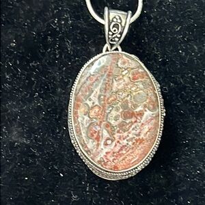 LEOPARD JASPER NATURAL STONE STERLING SILVER PENDENT ON 18” STERLING SNAKE CHAIN